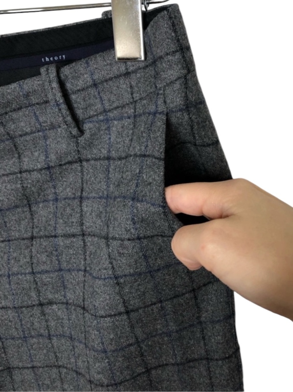 Theory Treeca Wool Cashmere Gray Windowpane Plaid Crop Pants $385 Excellent 12 - Picture 4 of 11